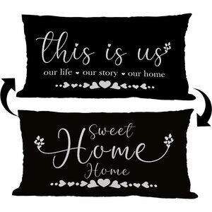 This is Us Farmhouse Pillow Covers Reversible 20x12 Home Sweet BLACK family